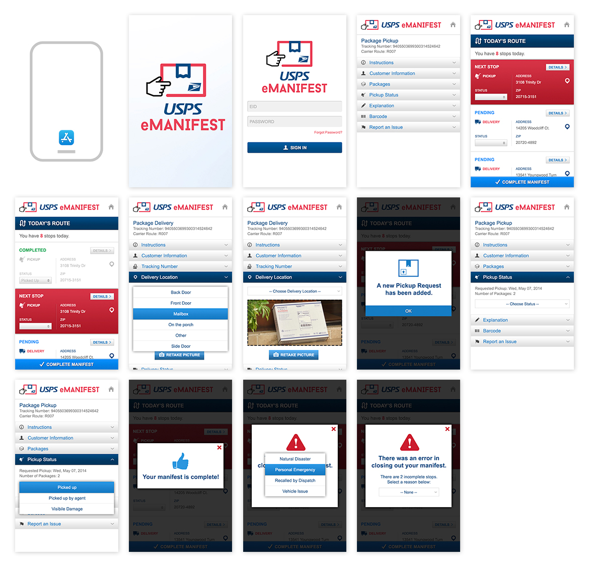 USPS e-Manifest Mobile App Design